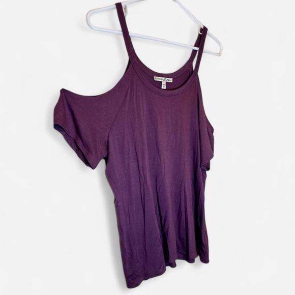 Express Cold Shoulder Purple Top | Soft Stretch Tee | Size Medium - Picture 2 of 5